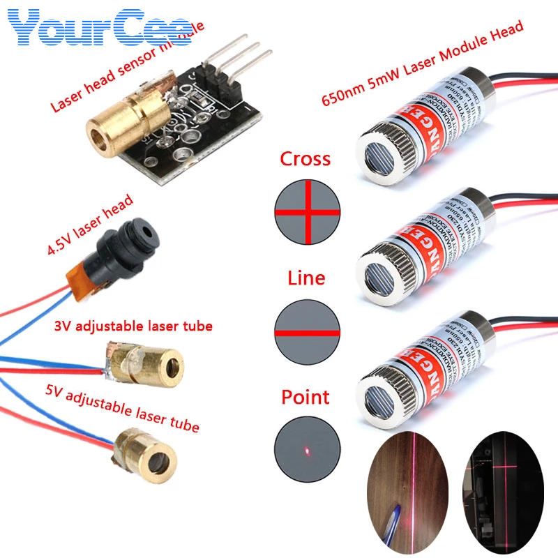 Industrial Laser Line Module - 2pcs 650nm 5mW Red Point/Line/Cross Laser